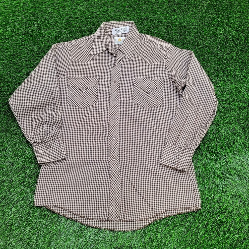 Vintage 70s Dickson-Jenkins Shirt XL 23x32 Western Check USA